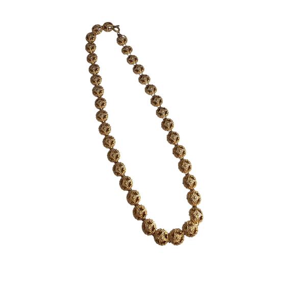 Vintage Mid Century Gold Tone Single Strand Necklace Intricate Gold Beads - Picture 4 of 5
